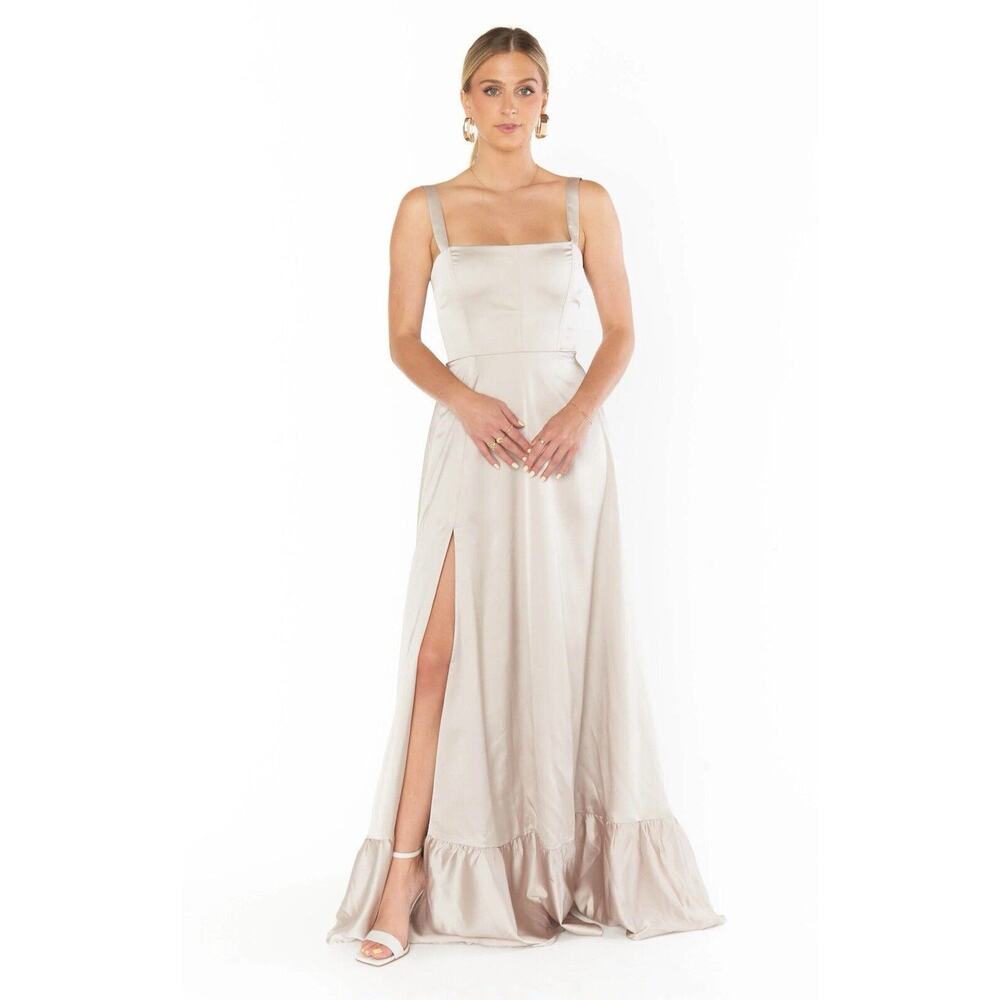 Show Me Your MuMu CLAIRE MIDI Bridemaid Dress Sz M Women's Champagne Made in USA